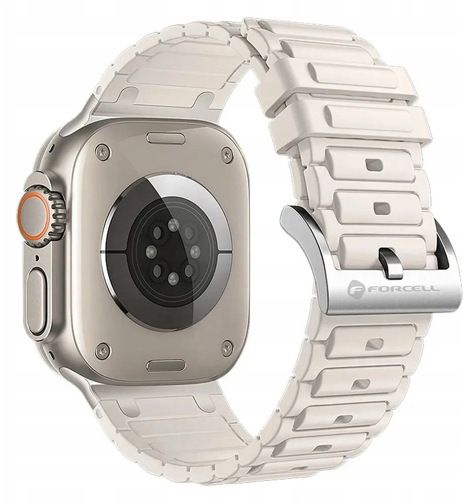 „Apple Watch“ dirželis „Forcell F-Design FA06“ silikoninis, su skylutėmis, 42 / 44 / 45 / 49 mm, baltas