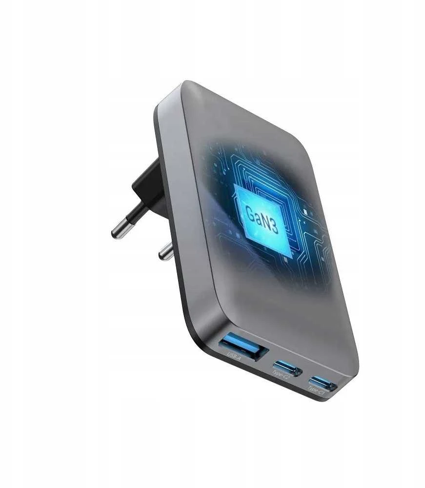 Telefono įkroviklis Forcell F-Energy Ultra Slim GaN III 2 x USB C + USB A QC4.0 PD 4A 65W VT-47 pilka 0INT