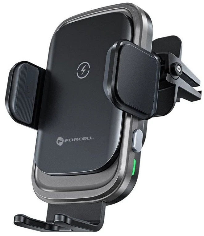 Belaidis automobilio telefono laikiklis Forcell F-Grip Grand F-24 15W oro išleidimo angos sidabrinis