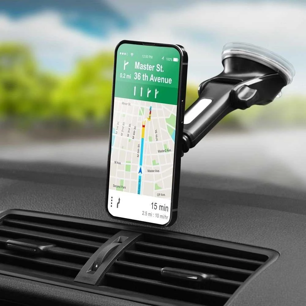 Automobilinis universalus telefono laikiklis Forcell (H-CT327) tvirtinamas ant stiklo, magnetinis juodas