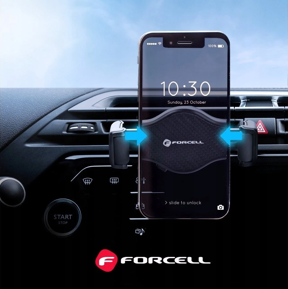 Automobilinis universalus telefono laikiklis Forcell (H-CF509) tvirtinamas ant ventiliacijos grotelių, juodas
