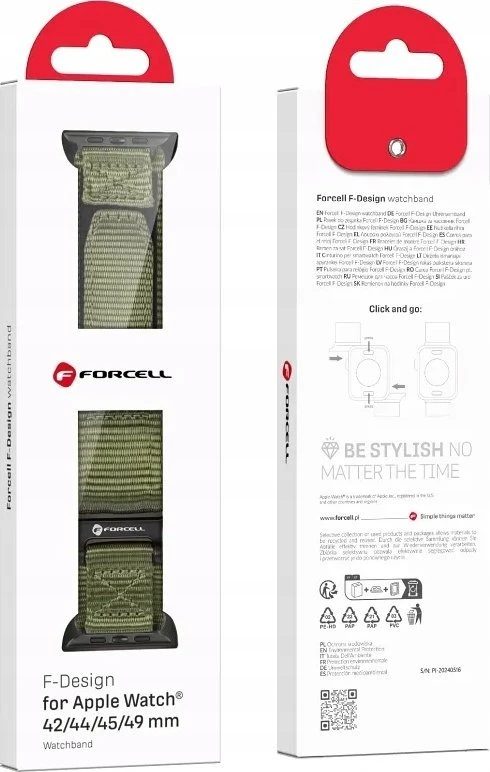 FORCELL F-DESIGN FA05 nylon apyrankė skirta Apple Watch 42 / 44 / 45 / 49 mm žalios spalvos