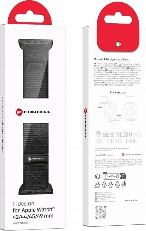 Dirželis ar Apple Watch Forcell F-Design FA05 rzep nailon 42 / 44 / 45 / 49 mm juoda