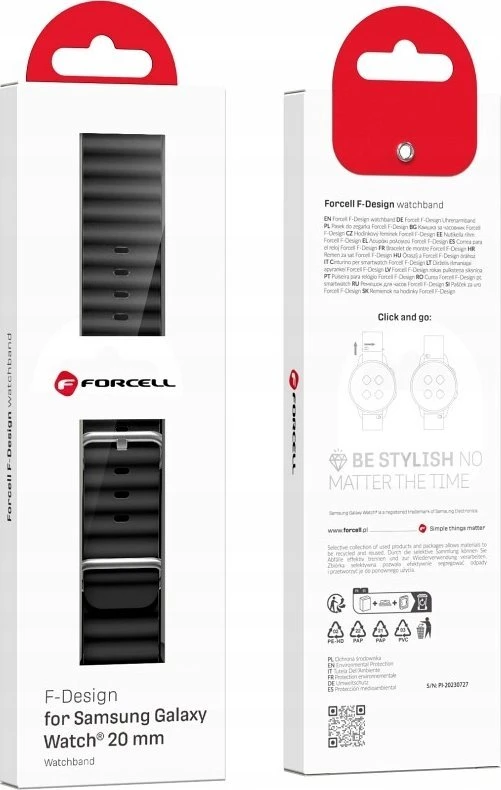 FORCELL F-DESIGN FS01 apyrankė skirta Samsung Watch 20 mm juodos spalvos