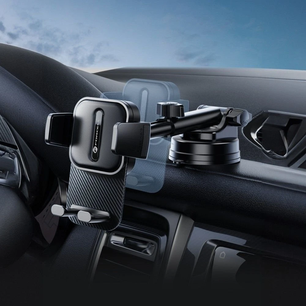 Automobilinis telefono laikiklis Forcell F-Grip Guardian priekiniam stiklui / prietaisų skydeliui juodas