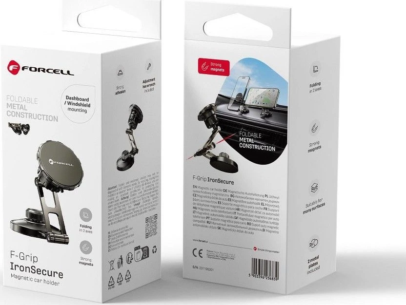 Magnetinis automobilio telefono laikiklis Forcell F-Grip IronSecure priekinis stiklas / prietaisų skydelis juodas