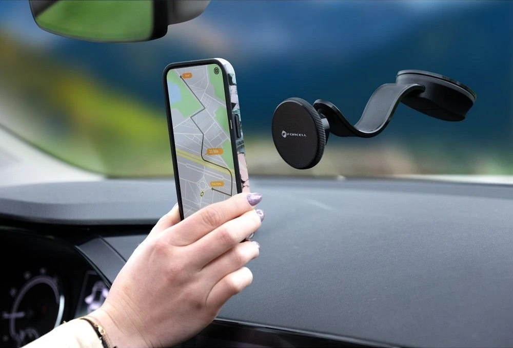 Magnetinis automobilio telefono laikiklis, suderinamas su „Magsafe Forcell F-Grip MagFlex“ priekiniam stiklui / prietaisų skydeliui, juodas