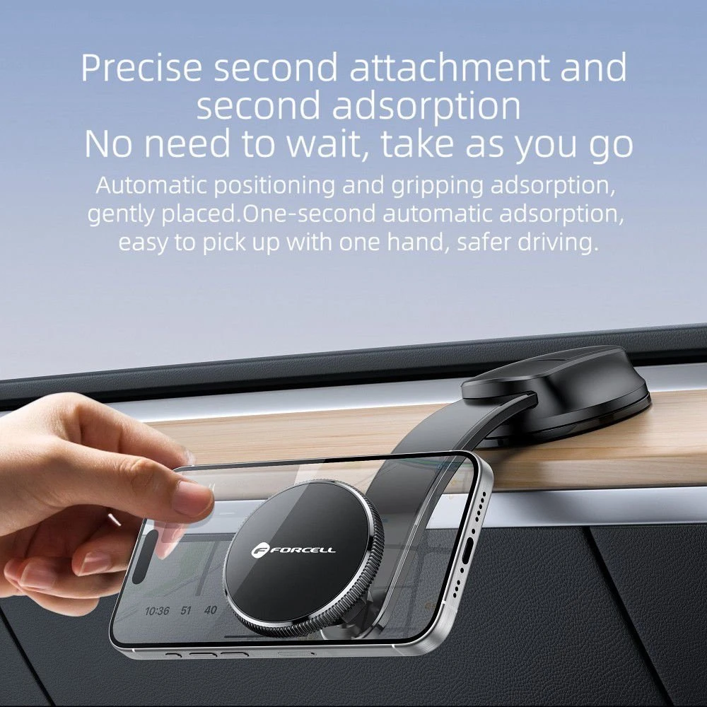 Magnetinis automobilio telefono laikiklis, suderinamas su „Magsafe Forcell F-Grip MagFlex“ priekiniam stiklui / prietaisų skydeliui, juodas