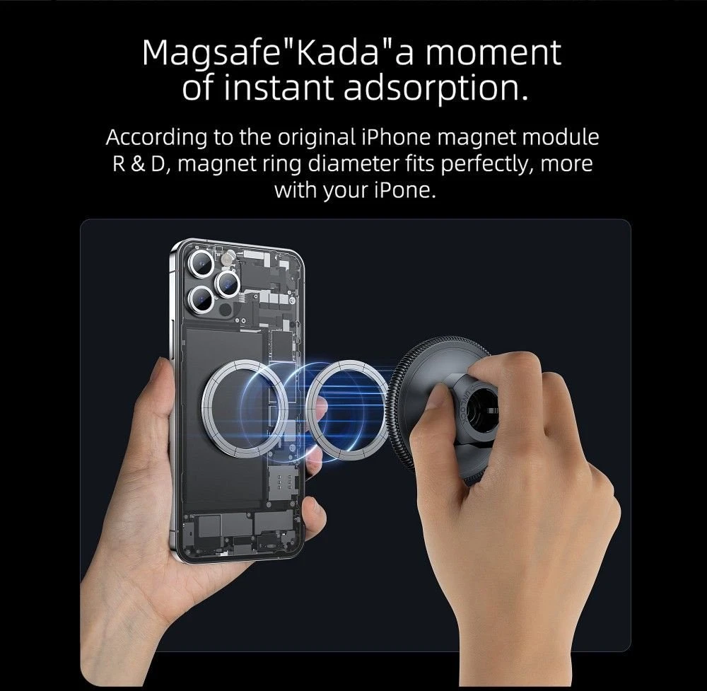 Magnetinis automobilio telefono laikiklis, suderinamas su „Magsafe Forcell F-Grip MagFlex“ priekiniam stiklui / prietaisų skydeliui, juodas