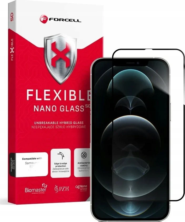Hibridinis stiklas iPhone 12 PRO MAX Forcell Flexible 5D juodas