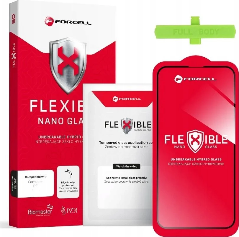 Hibridinis stiklas iPhone 13 / 13 PRO / 14 / 16e / 17e (SE 4 2025) Forcell Flexible 5D juodas