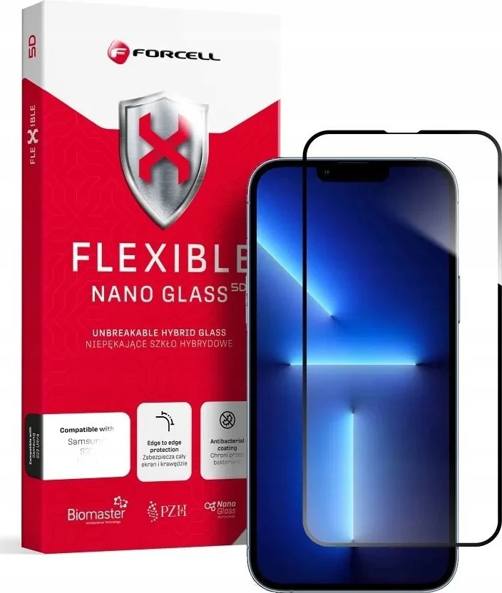 Hibridinis stiklas iPhone 13 PRO MAX / 14 PLUS Forcell Flexible 5D juodas