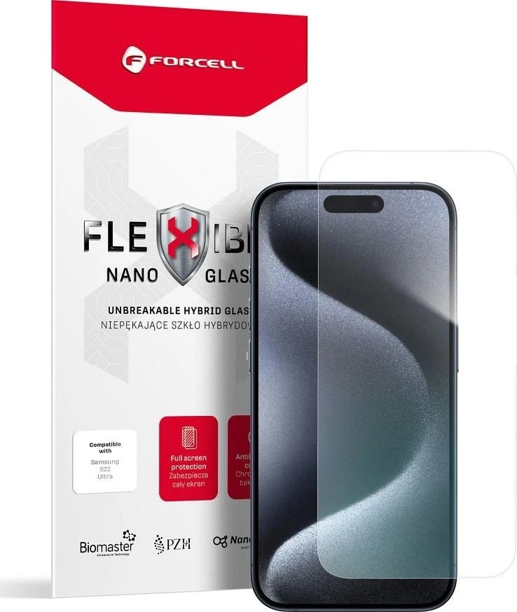 Hibridinis stiklas, skirtas „iPhone 15 PRO Forcell Flexible Nano Glass“