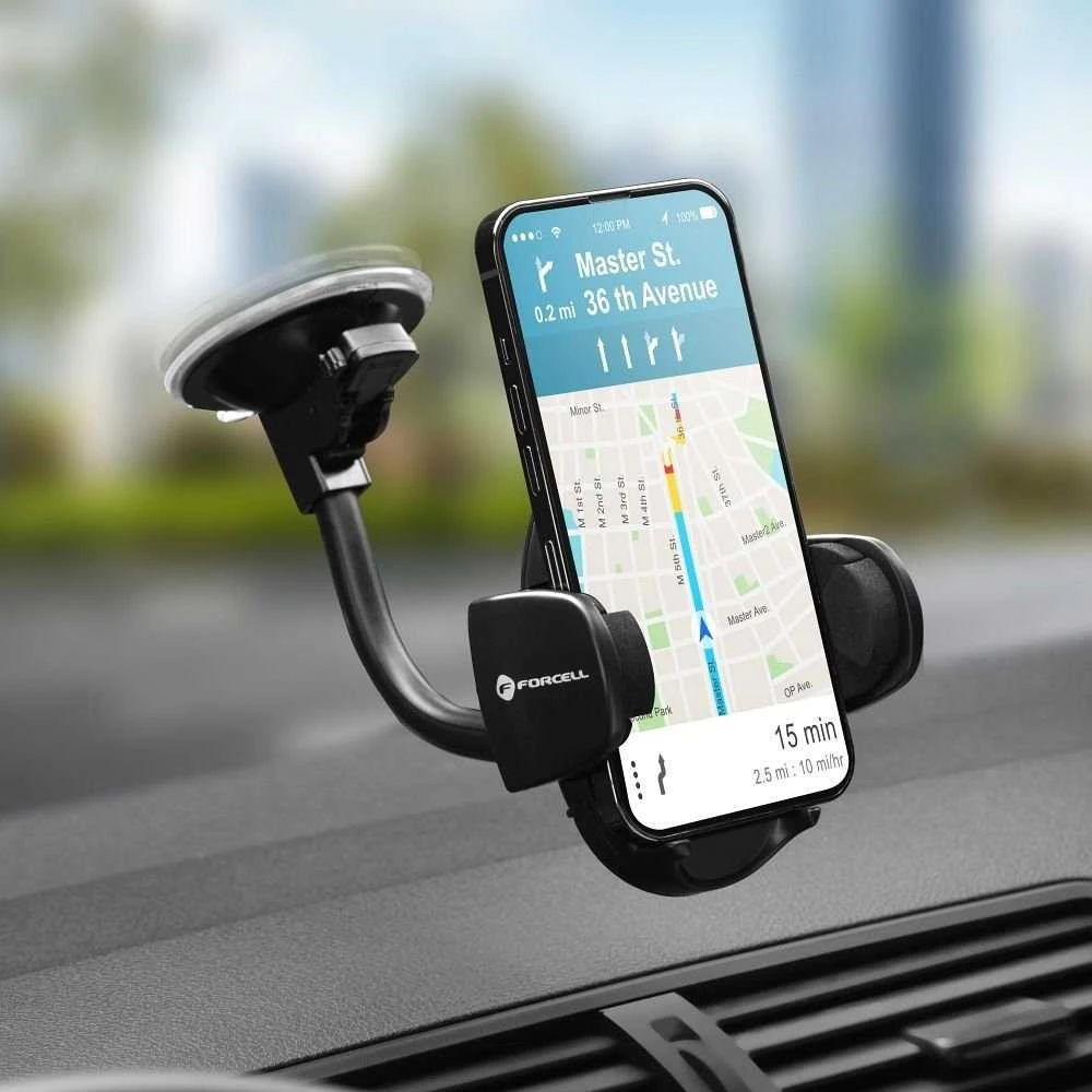 Automobilinis telefono laikiklis Forcell F-Grip Oval 17 cm priekinis stiklas / prietaisų skydelis / oro išleidimo anga, juodas
