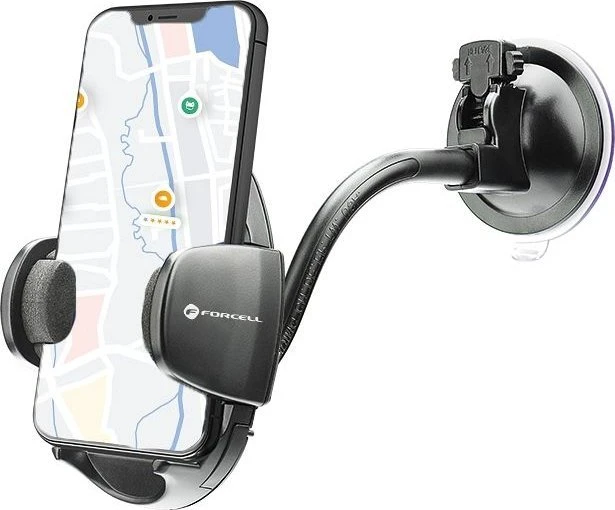 Automobilinis telefono laikiklis Forcell F-Grip Oval 17 cm priekinis stiklas / prietaisų skydelis / oro išleidimo anga, juodas