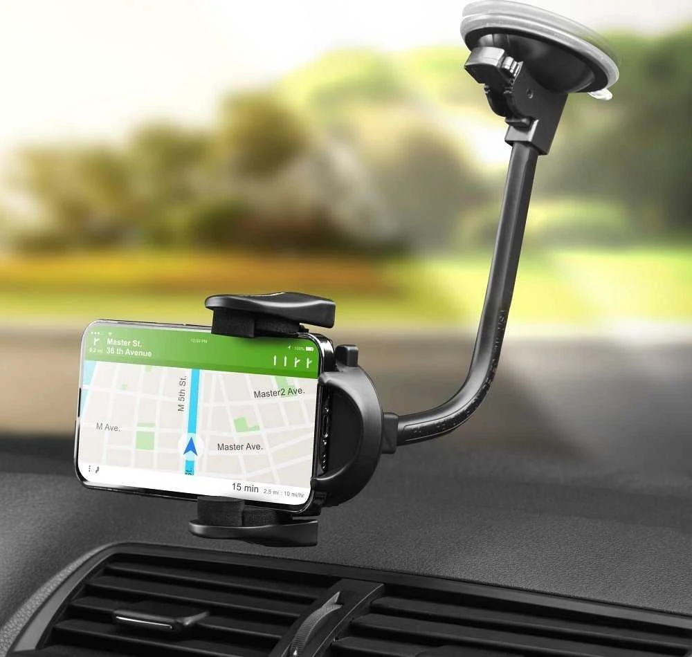 Automobilinis telefono laikiklis Forcell F-Grip Oval 27 cm, juodas, skirtas priekiniam stiklui / prietaisų skydeliui / oro išleidimo angai