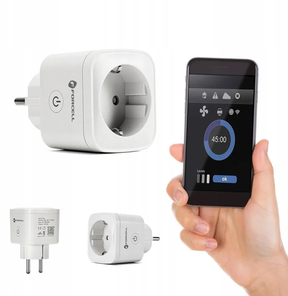 FORCELL F-ENERGY EU02 išmanusis kištukas 230V su WiFi, programuotoju ir Tuya/Amazon Alexa palaikymu - baltas