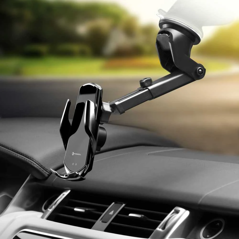 Belaidis automobilinis įkroviklis-laikiklis Forcell (HS1) (15W) su automatiniu užrakinimu