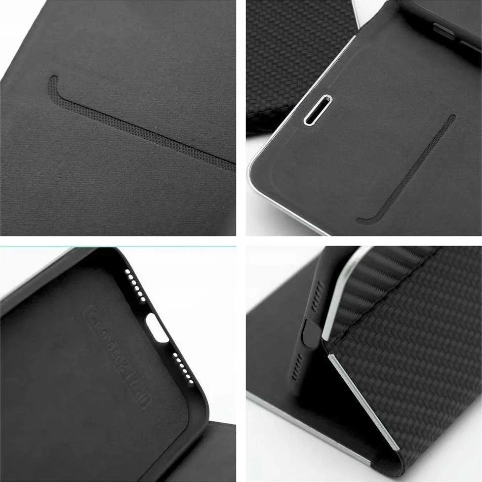 Dėklas Forcell Oem LUNA Book Carbon skirtas Xiaomi Redmi Note 14 4G (GLOBAL - 163,25mm x 76,55mm x 8,16mm) juodos spalvos