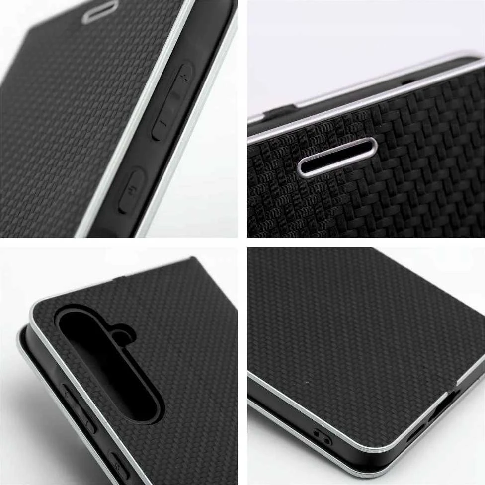 Dėklas Forcell Oem LUNA Book Carbon skirtas Xiaomi Redmi Note 14 4G (GLOBAL - 163,25mm x 76,55mm x 8,16mm) juodos spalvos