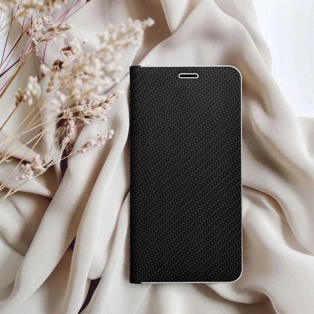 Dėklas Forcell Oem LUNA Book Carbon skirtas Xiaomi Redmi Note 14 4G (GLOBAL - 163,25mm x 76,55mm x 8,16mm) juodos spalvos