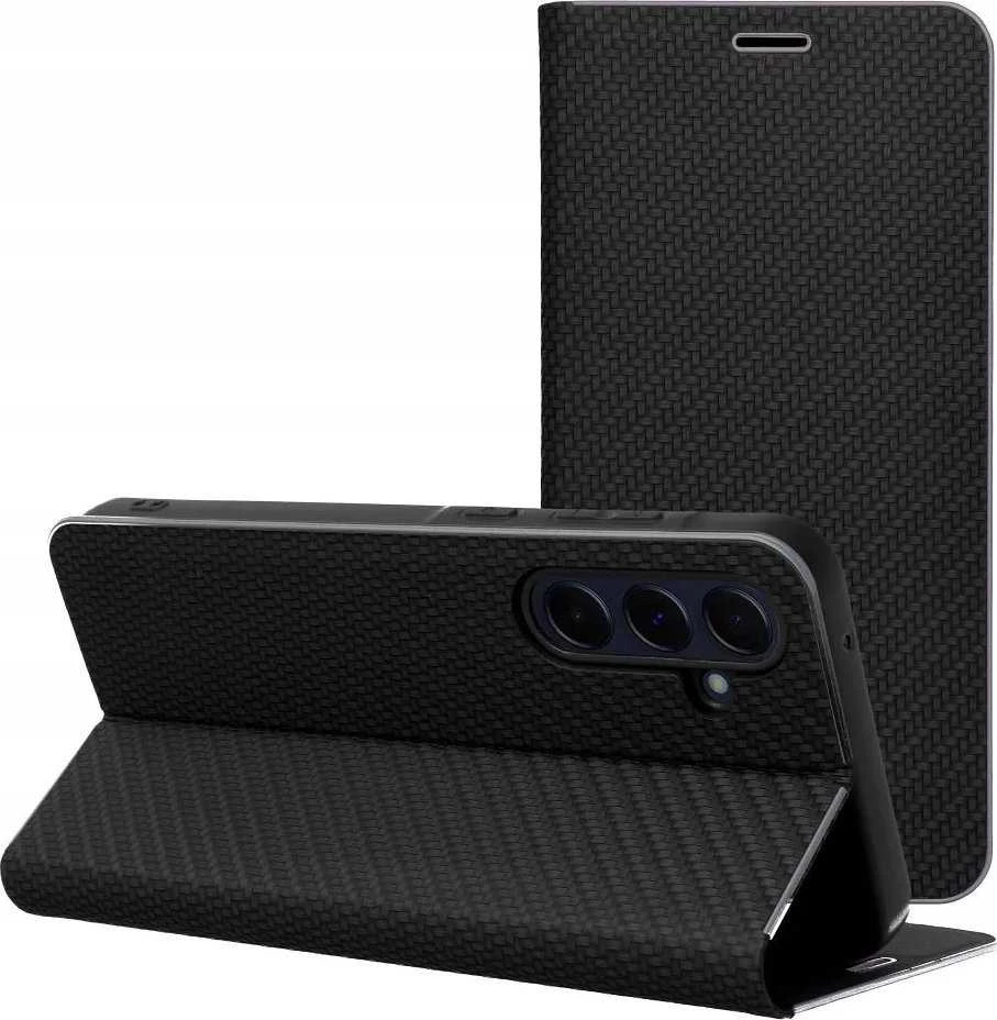 Dėklas Forcell Oem LUNA Book Carbon skirtas Xiaomi Redmi Note 14 4G (GLOBAL - 163,25mm x 76,55mm x 8,16mm) juodos spalvos