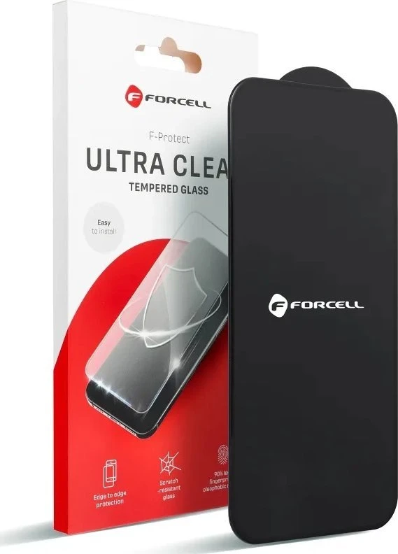 Grūdintas iPhone 15 PLUS stiklas Forcell Ultra Clear Glass juodas