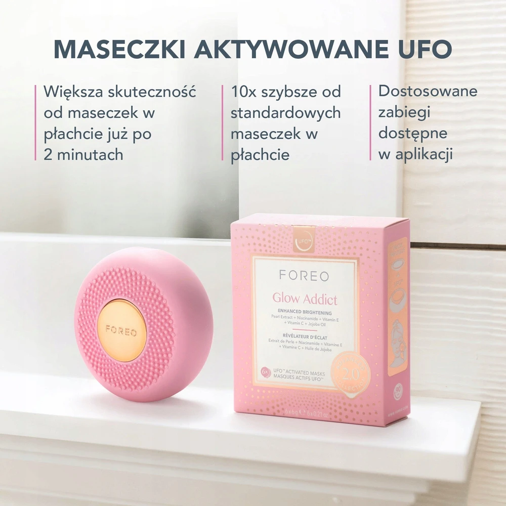 Veido drėkinimo ir senėjimo stabdymo prietaisas „Foreo UFO 3 mini Pearl Rožinė“