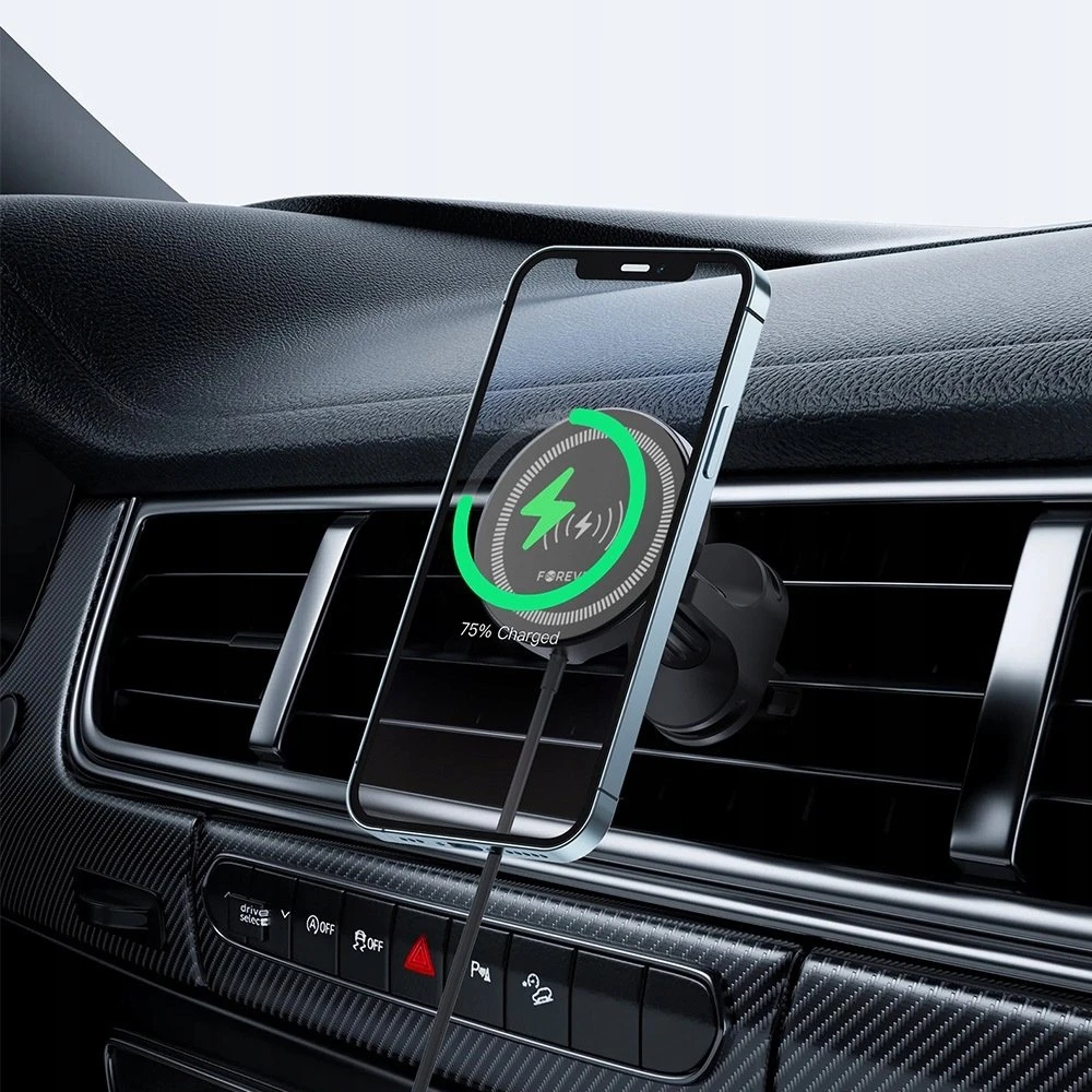 Forever automobilinis laikiklis ventiliacijos grotelėms MACH-300 magnetinis su belaidžiu įkrovimu juodas Qi2 15W