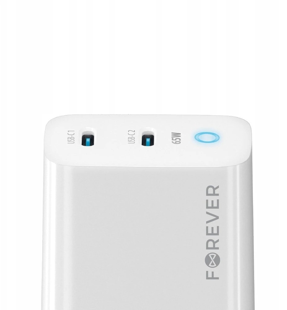 Forever TC-06-65CC GaN PD QC įkroviklis 2x USB-C 65W baltas