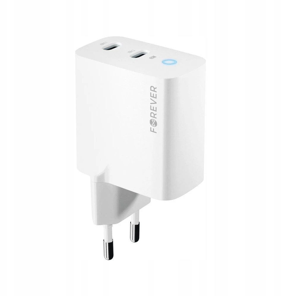 Forever TC-06-65CC GaN PD QC įkroviklis 2x USB-C 65W baltas