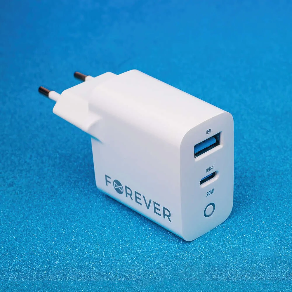 Forever TC-06-20AC PD QC įkroviklis 1x USB-C 1x USB 20W baltas