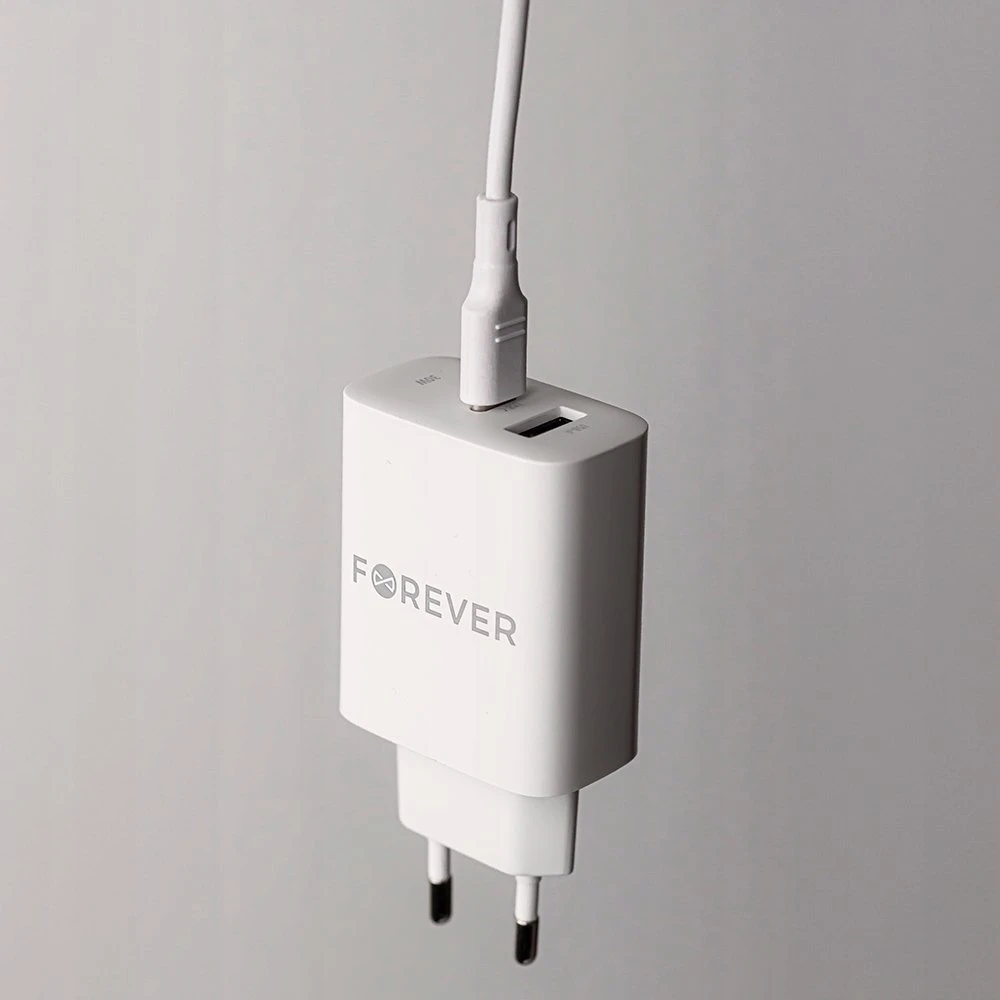 Forever TC-07-30AC PD QC įkroviklis 1x USB-C 1x USB 30W baltas + USB-C – USB-C laidas 60W