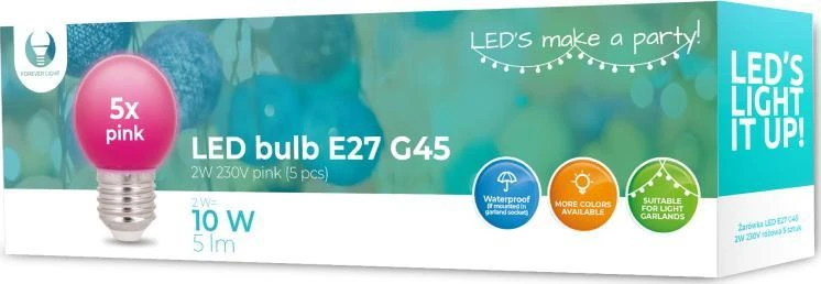 LED lemputė E27 G45 2W 230V rožinė 5vnt Forever Light