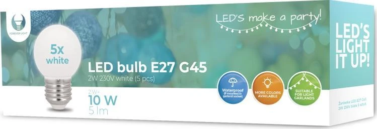 LED lemputė E27 G45 2W 230v neutrali balta 5vnt Forever Light