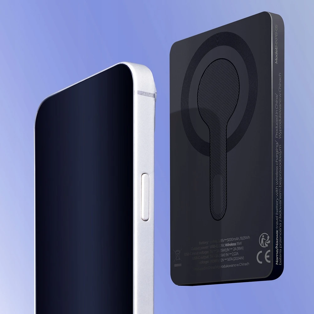 Maxlife belaidė išorinė baterija MXPB-05 20W PD 5000 mAh magnetinė juoda