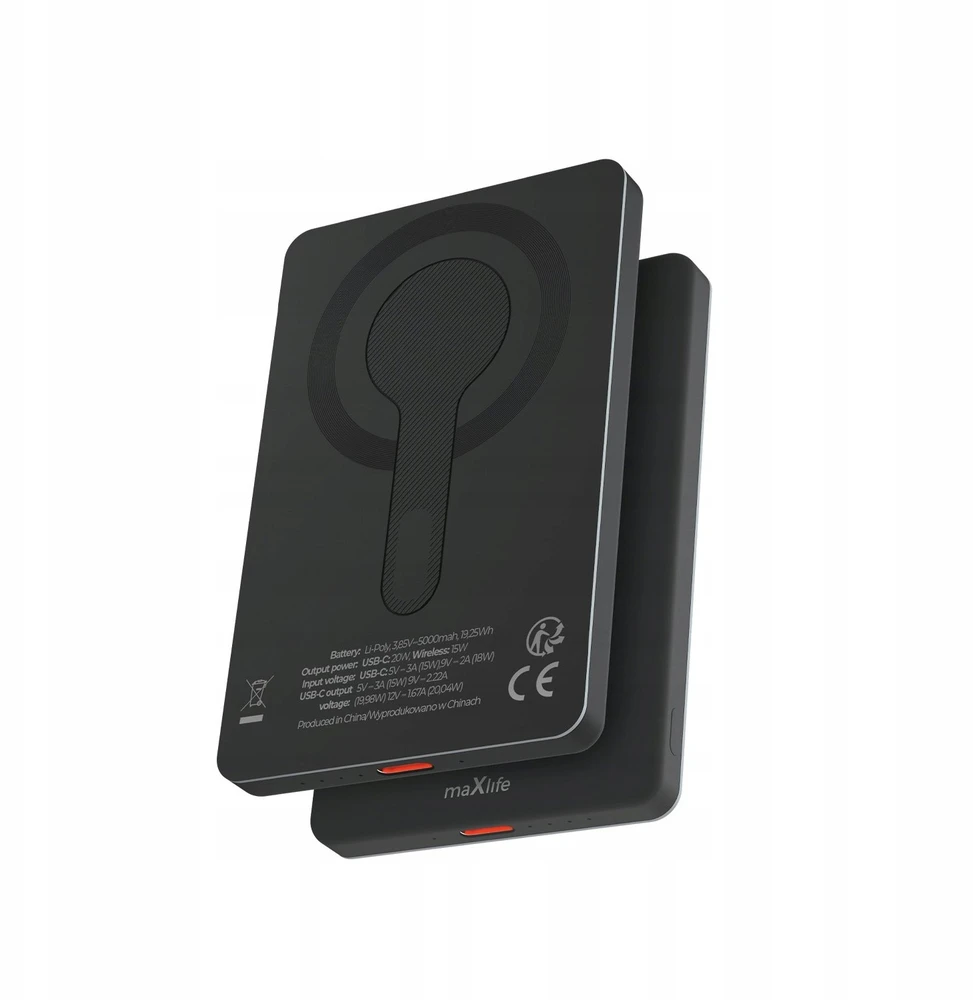 Maxlife belaidė išorinė baterija MXPB-05 20W PD 5000 mAh magnetinė juoda