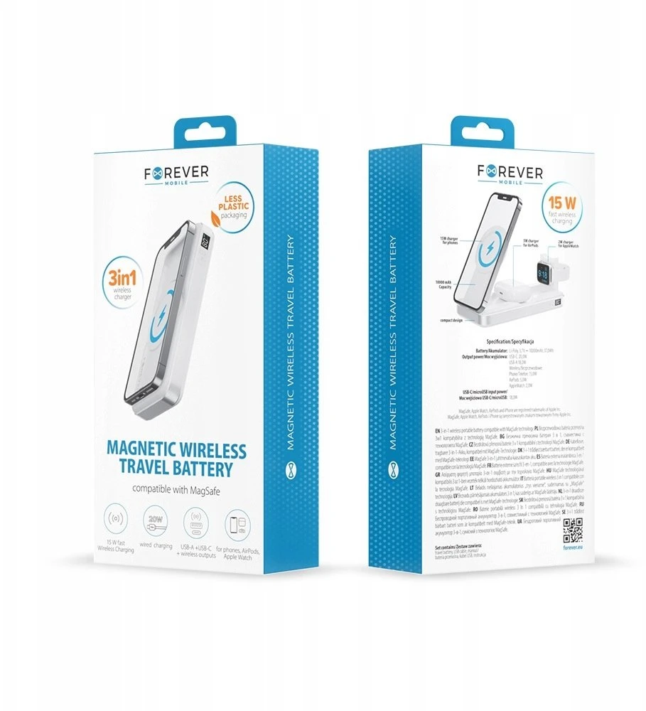 Forever belaidė išorinė baterija MATB-300 10000 mAh magnetinė 3in1 balta
