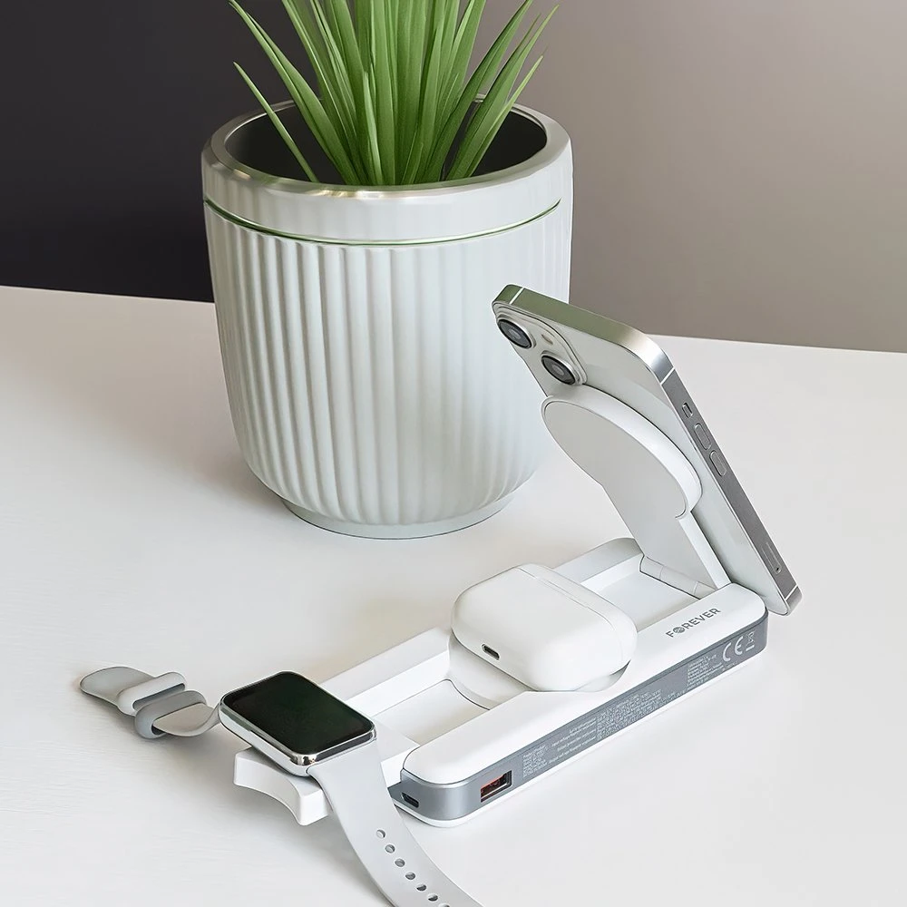 Forever belaidė išorinė baterija MATB-300 10000 mAh magnetinė 3in1 balta