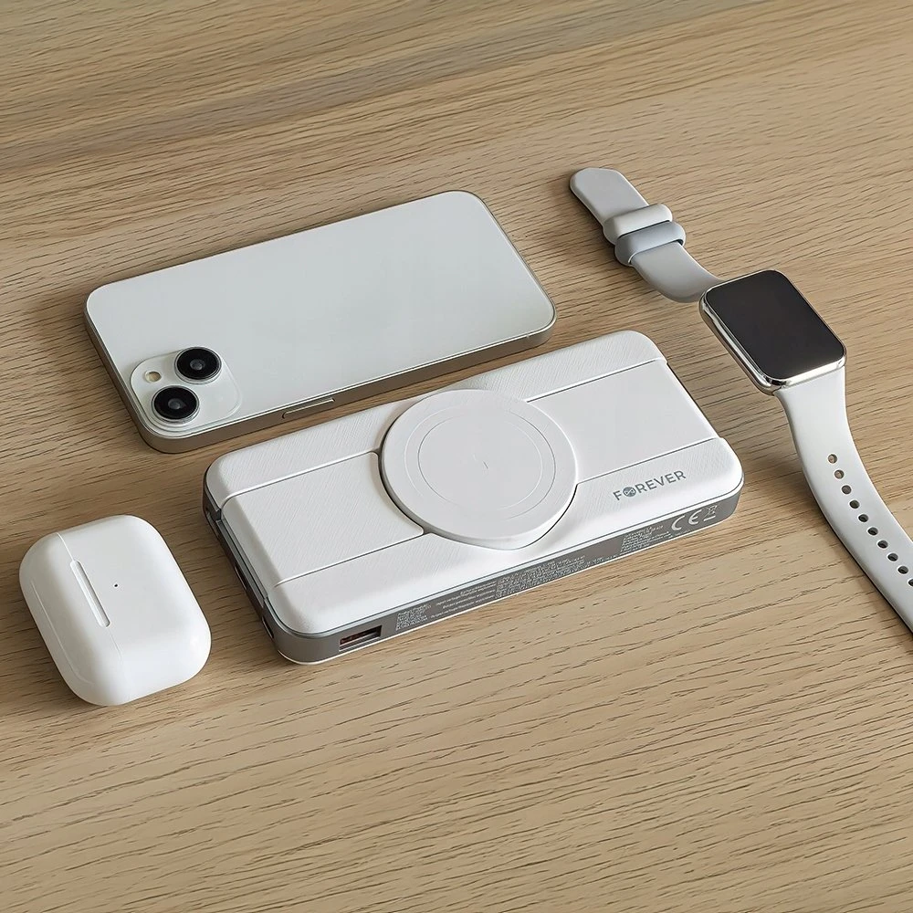 Forever belaidė išorinė baterija MATB-300 10000 mAh magnetinė 3in1 balta