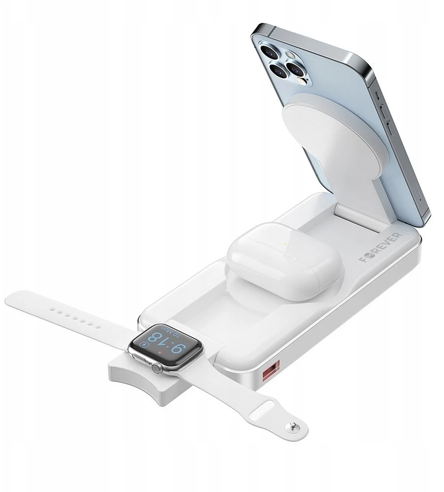 Forever belaidė išorinė baterija MATB-300 10000 mAh magnetinė 3in1 balta