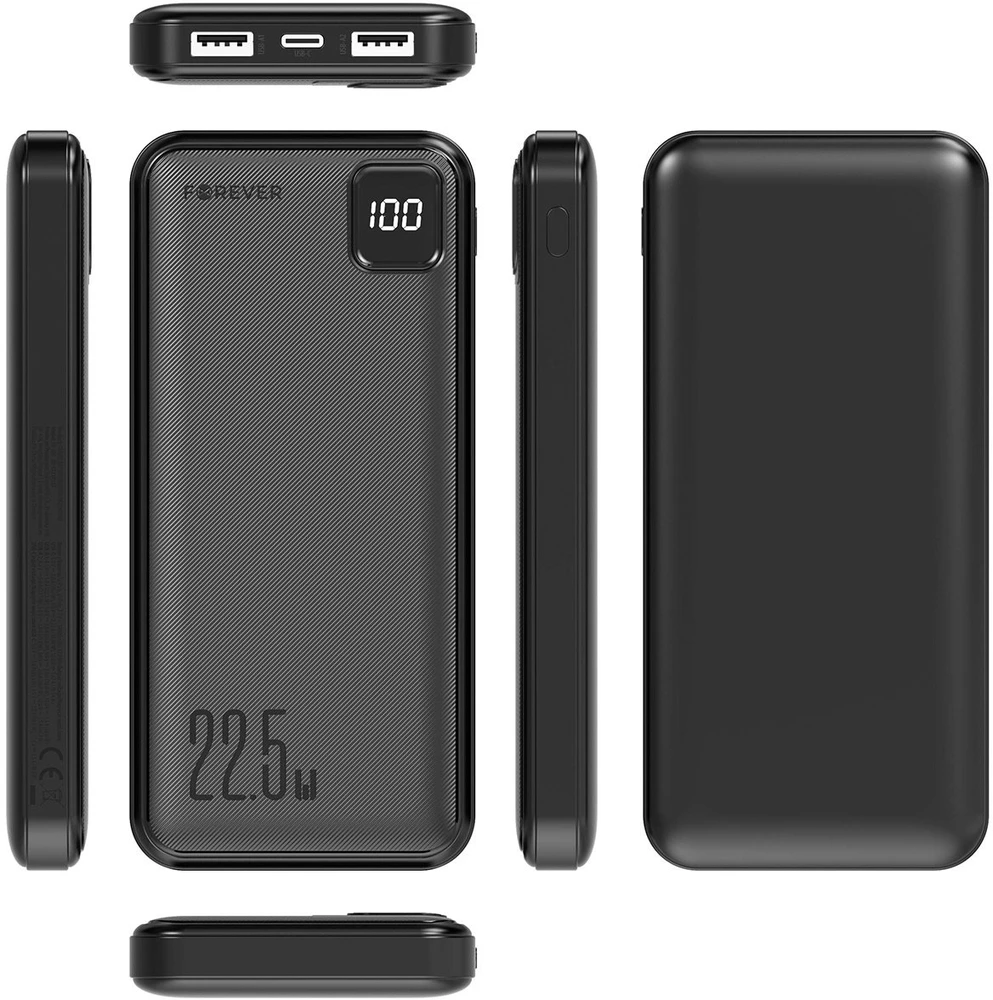 Forever išorinė baterija TB-300M PD QC 22,5W 10000 mAh juoda