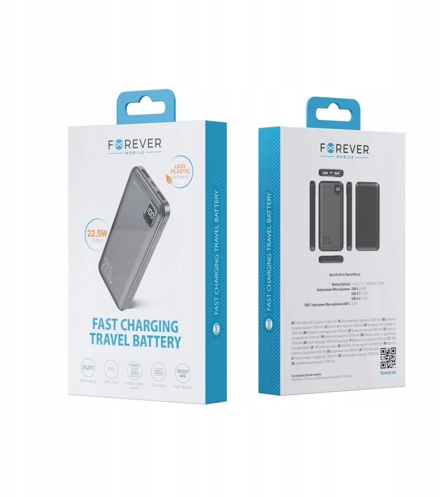 Telforceone Forever power bank TB-300M PD QC 22,5W 10000 mAh juodas