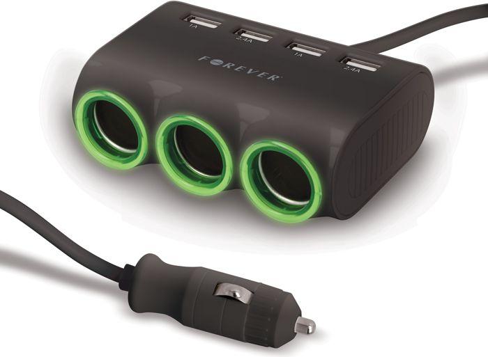 Automobilinis įkroviklis-šakotuvas Forever CSS-05 3 in 1 su 4xUSB ir 3x12V jungtimis