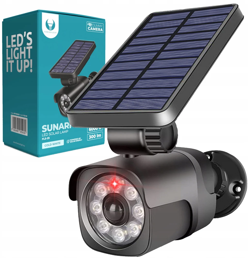 SUNARI saulės lempa LED FLS-25 SMD PIR manekeno kamera 4W 300lm 6000K 1500mAh Li-Ion Forever Light