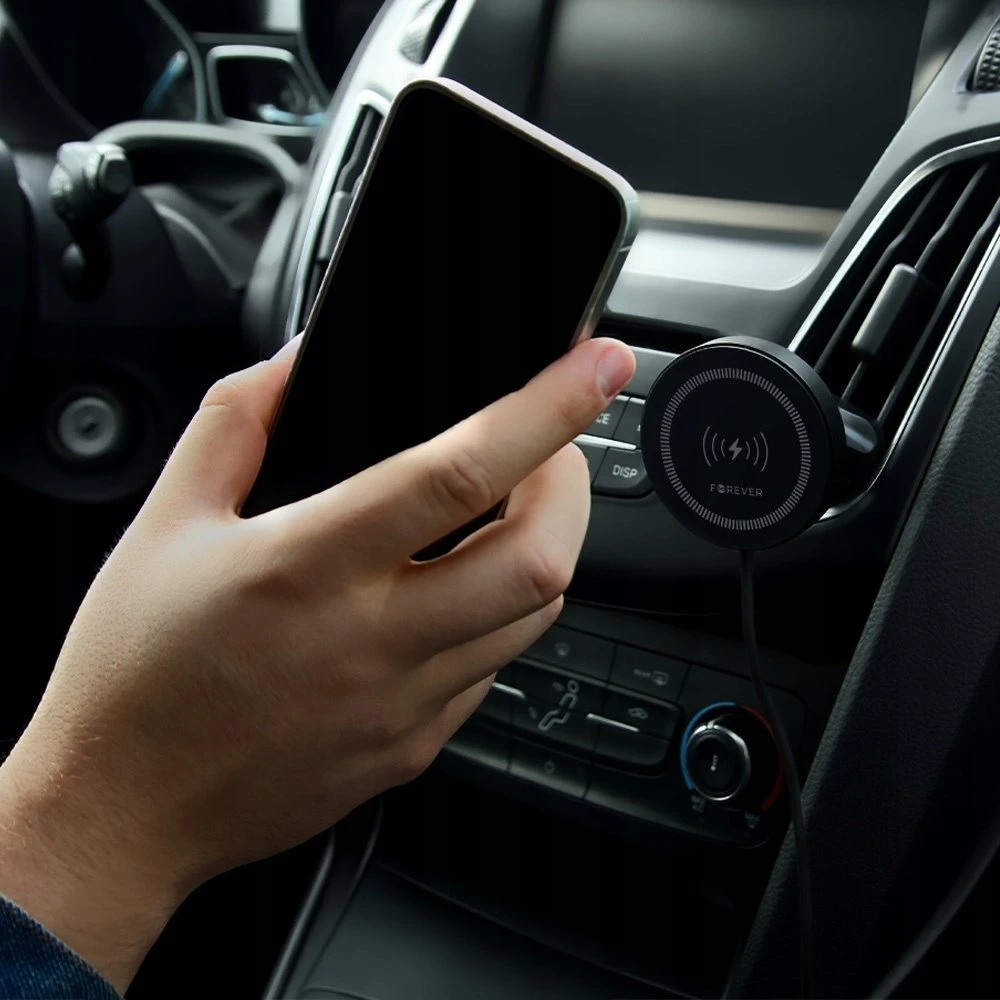 Forever automobilinis laikiklis ventiliacijos grotelėms MACH-300 magnetinis su belaidžiu įkrovimu juodas Qi2 15W