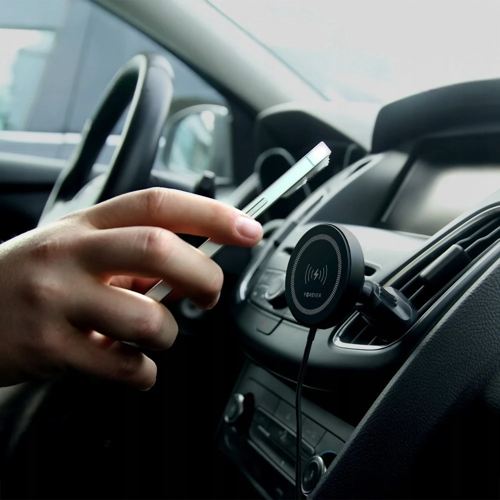 Forever automobilinis laikiklis ventiliacijos grotelėms MACH-300 magnetinis su belaidžiu įkrovimu juodas Qi2 15W