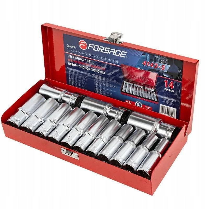 Forsage Gilaus lizdo antgalių rinkinys 1/2'' 14 dalių (11-30 mm) (šešiabriaunis)
