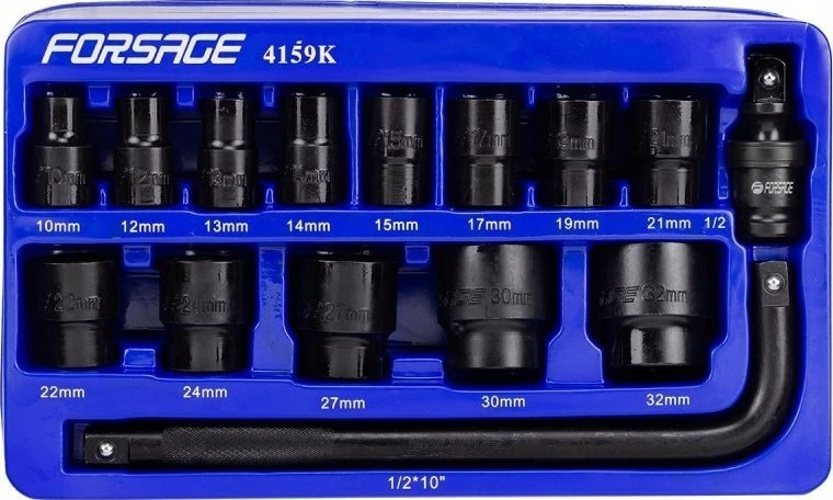 Forsage Smūginių antgalių rinkinys 1/2'' 15 vnt. (šešiabriaunių) (10-32mm)