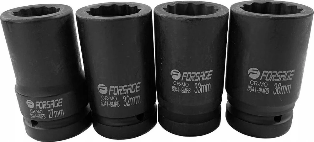 Forsage Gilaus smūgio antgalių rinkinys 1'' 4 vnt. (12 briaunų) (27-36 mm)